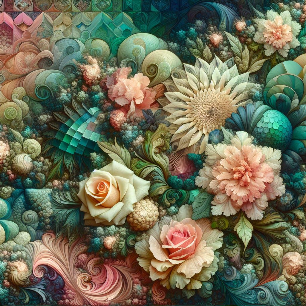 Beryl Green Floral Arrangement with Fractal Elements