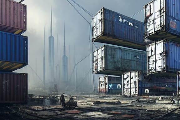 Dystopian Cityscape Built from Shipping Containers