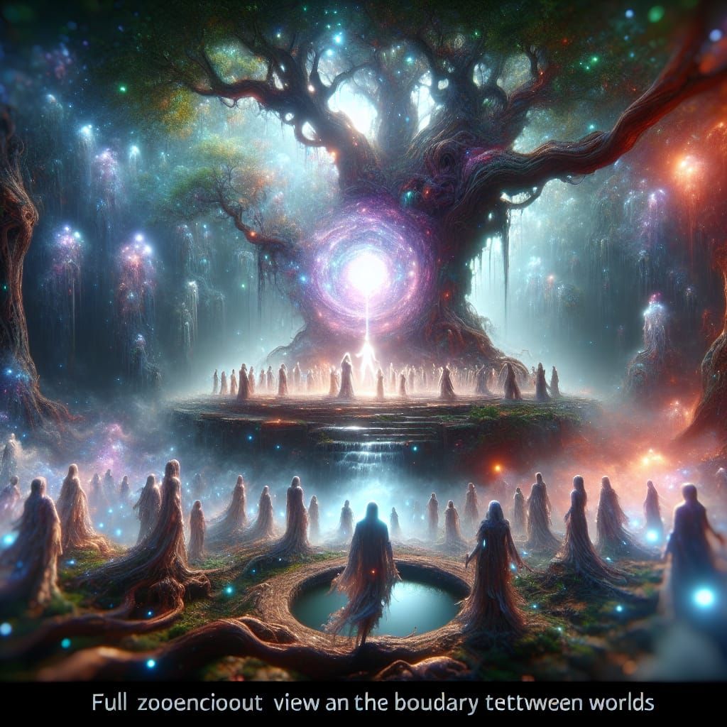 Divine Gathering at the Well: A Surreal 3D Render