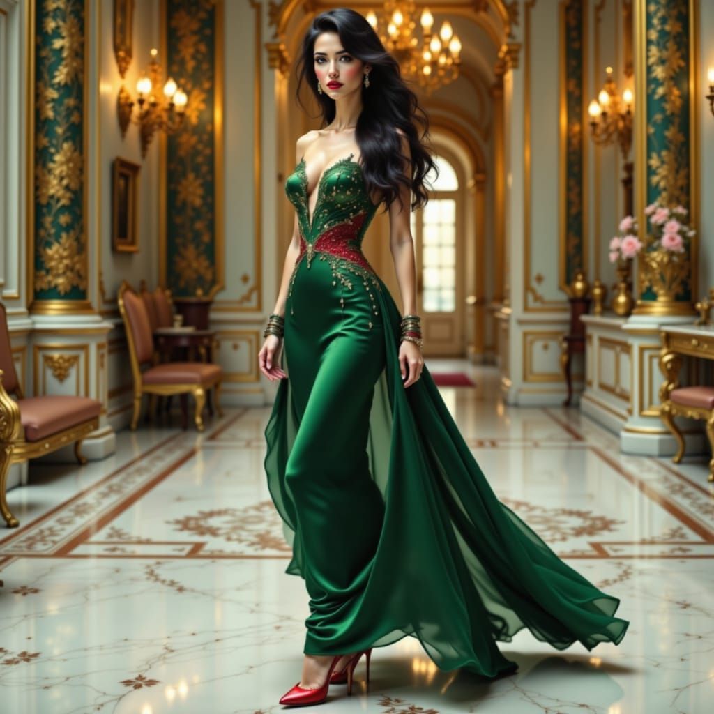 Elegant Caucasian Princess in Haute Couture Gown