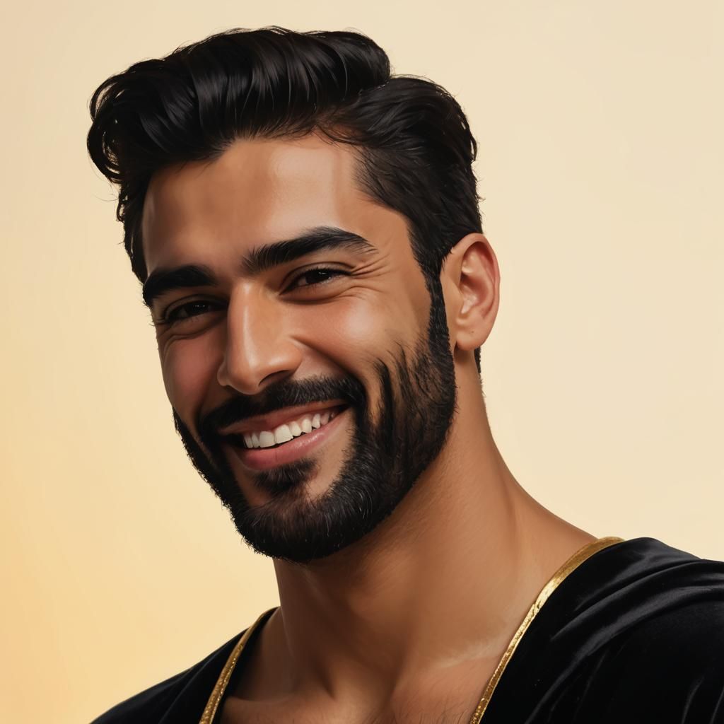 Smiling Arab Man in Velvet Robe, Impressionist Portrait