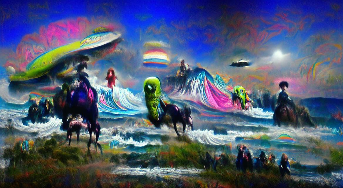 Psychedelic Surfer in Retrofuturist Film Noir Seascape
