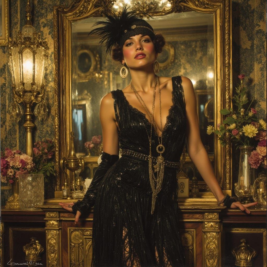 1920s Flapper in Opulent Art Deco Parlour