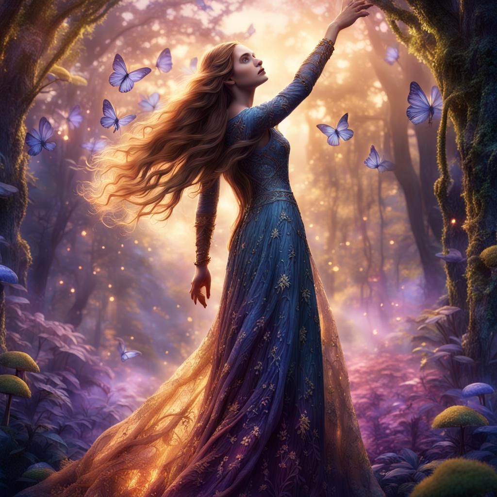 Mystical Woman in Forest Fantasy Art