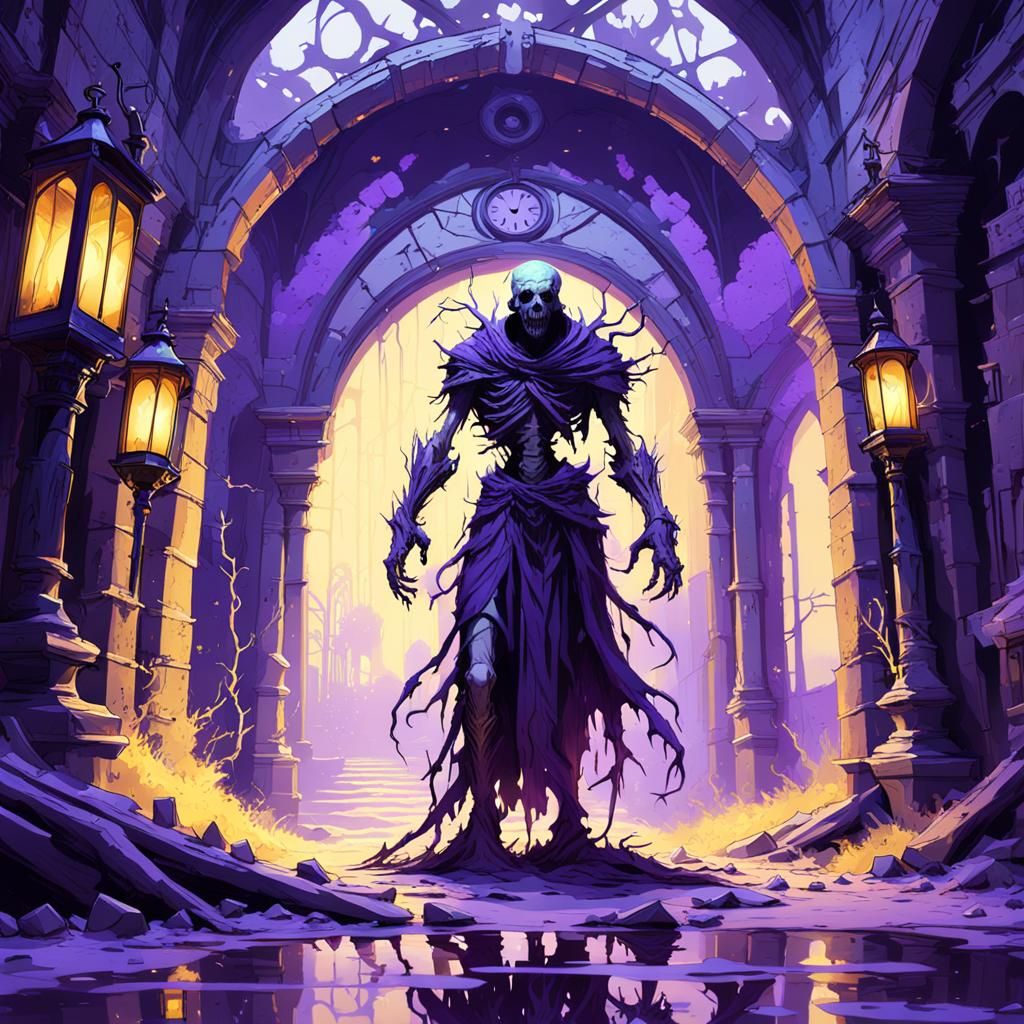 Spectral Spirit in Ruined Asylum: Dark Fantasy Art