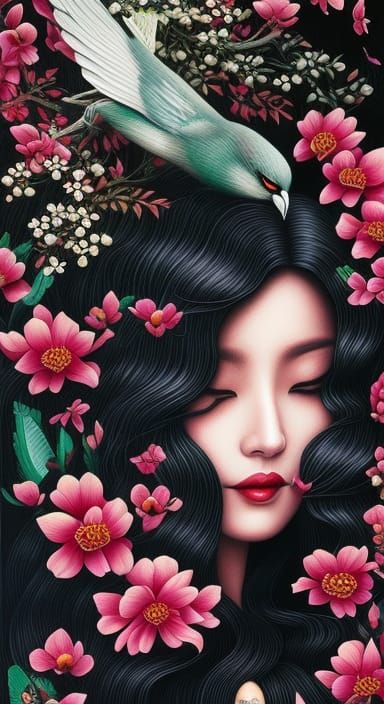 Woman in Flight: Magic Realism Pencil Drawing