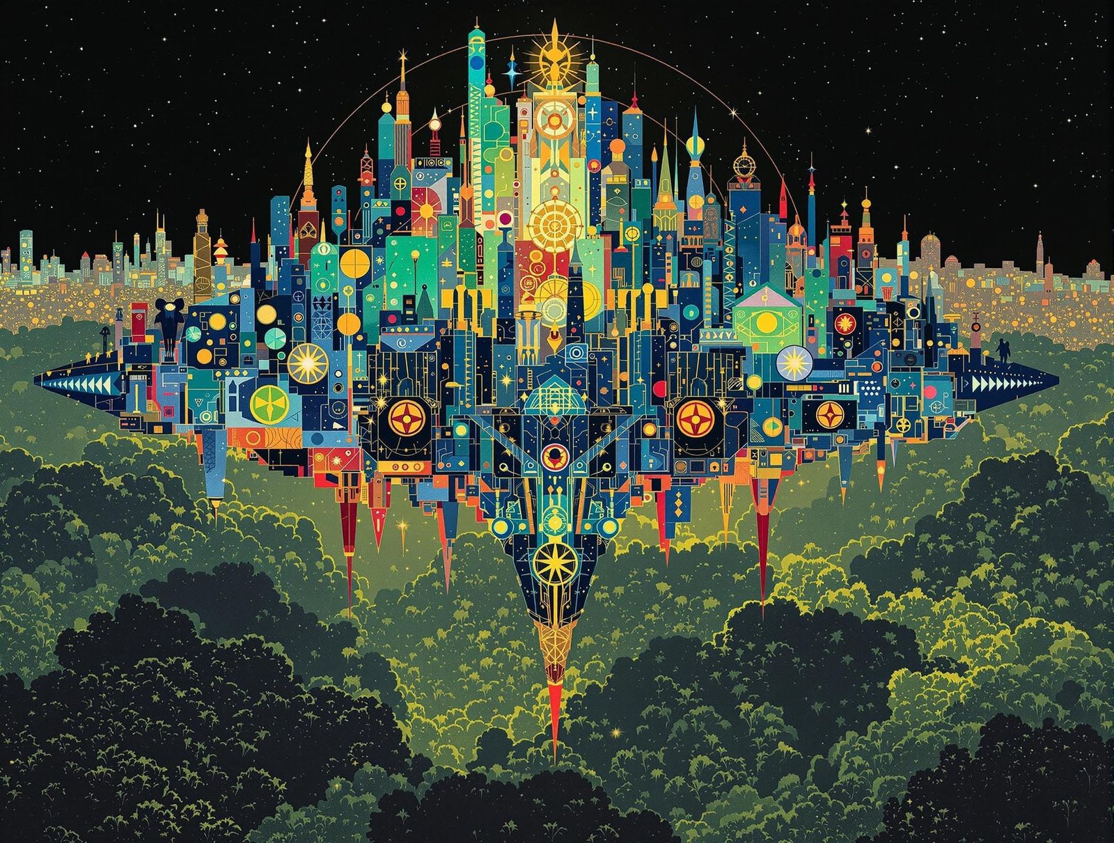 Gustav Klimt-Inspired Floating Metropolis