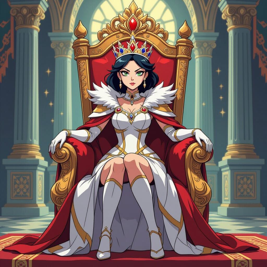 Regal Queen on Throne in Manga Scan Style