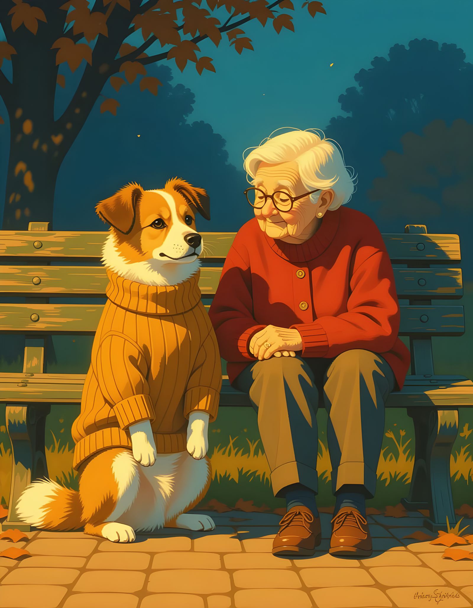 Heartwarming Image of Dog and Owner on Bench