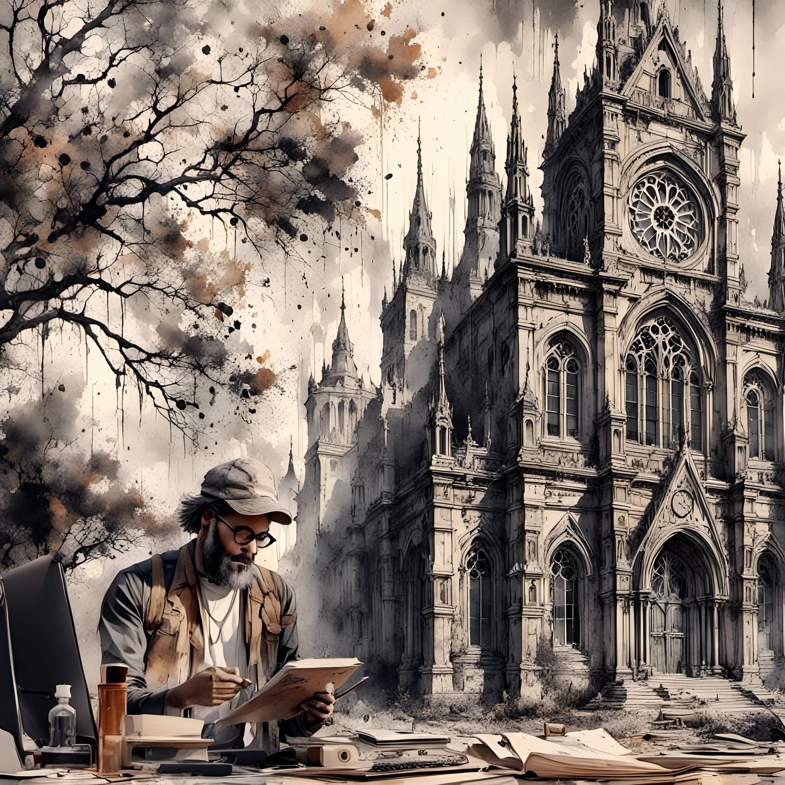 Steampunk Architect: Church Double Exposure Concept Art