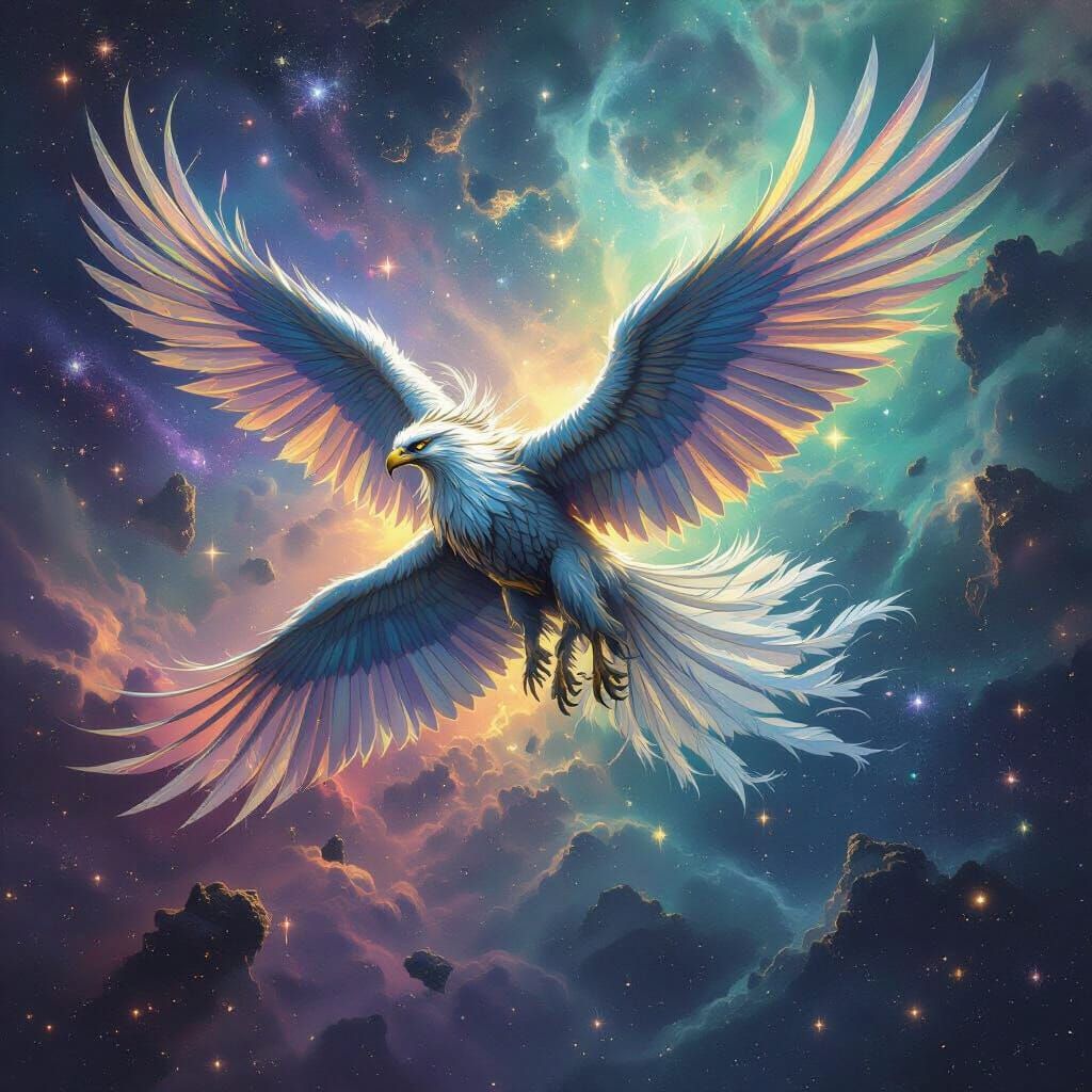 Griffin Soaring Through Nebula in Fantasy Art Style