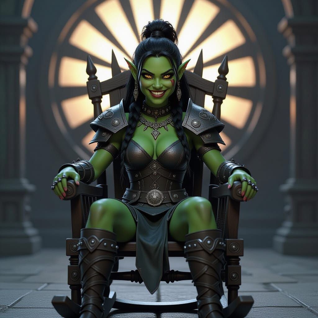 Orc Warrior Queen on Bone Throne, 3D Digital Art