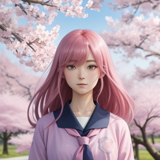 Serene Anime Girl Amidst Cherry Blossoms
