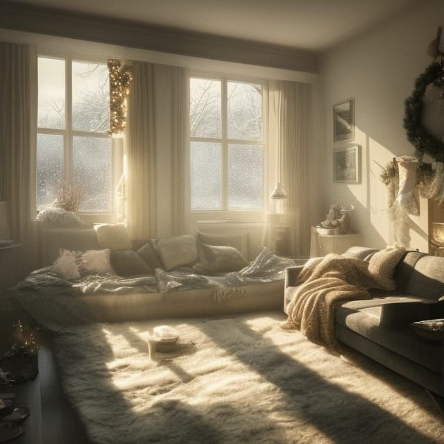 Cozy Christmas Sitting Room with Snowy View