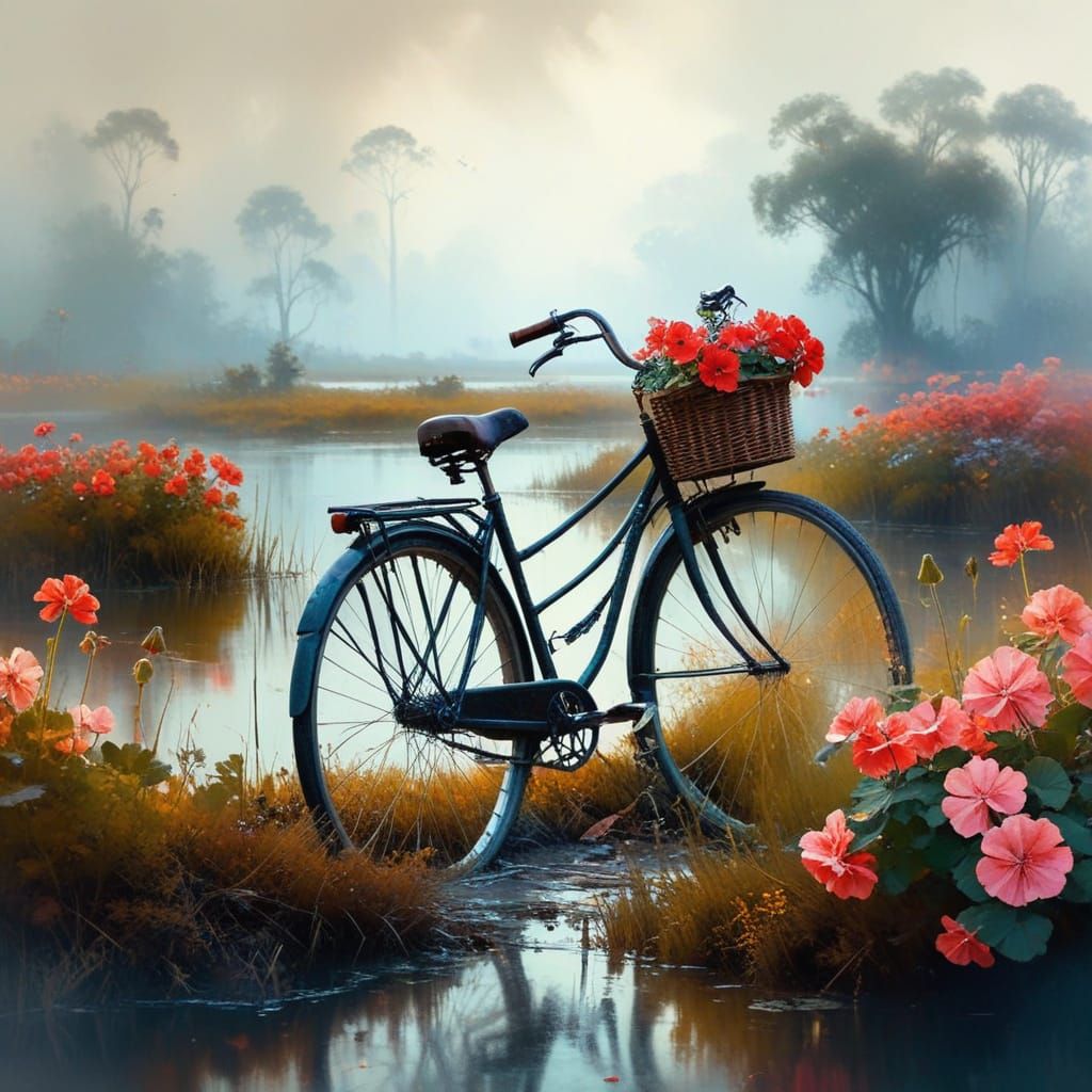 Old Bicycle in Autumn Florals, Australian Masterpiece