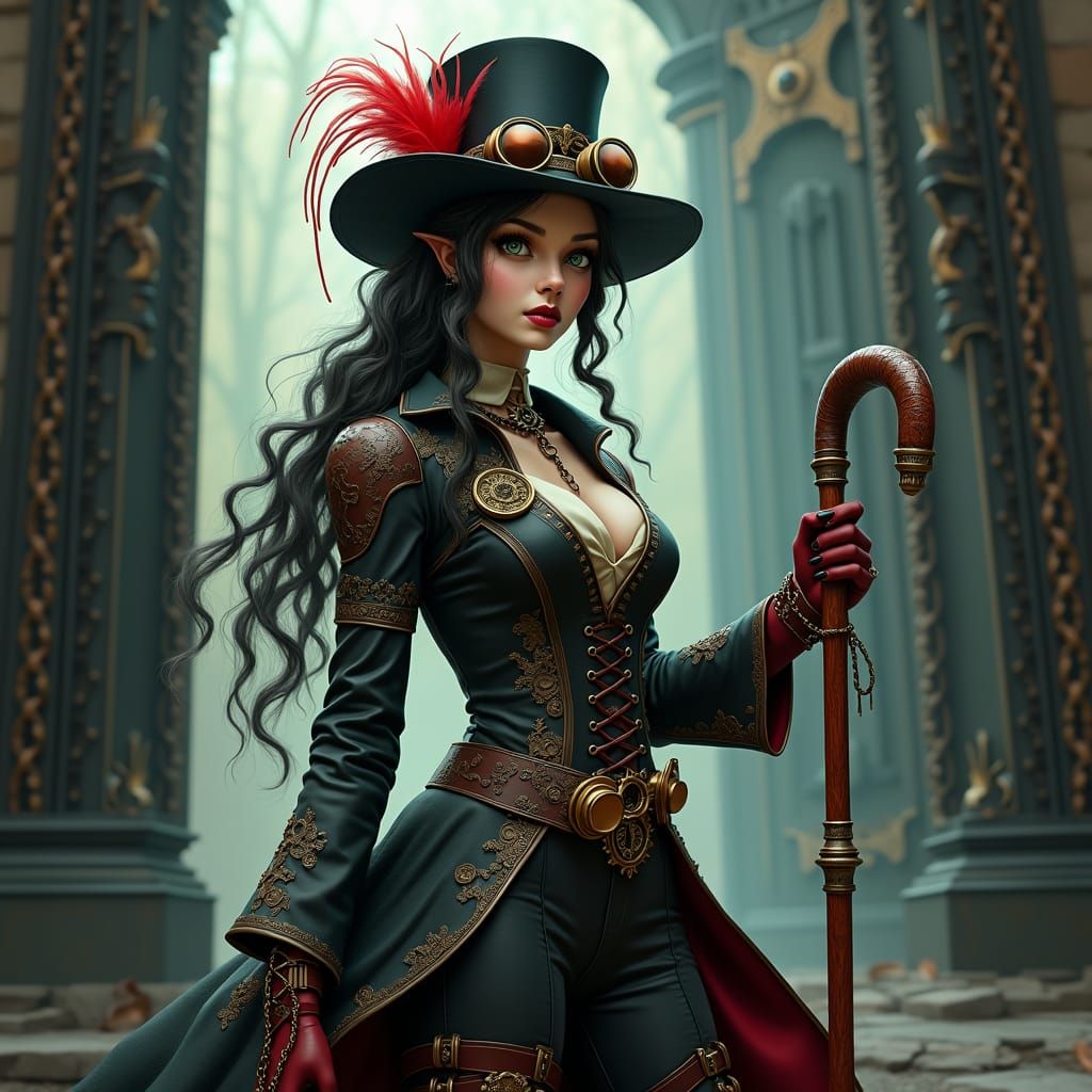 Steampunk Gatekeeper with Green Eyes and Braided Hair