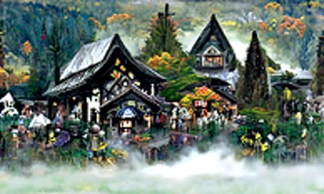 Ethereal Feudal Japan Village in Mist