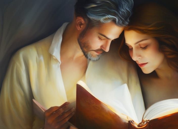 Expressionist Watercolor of Elderly Couple Reading