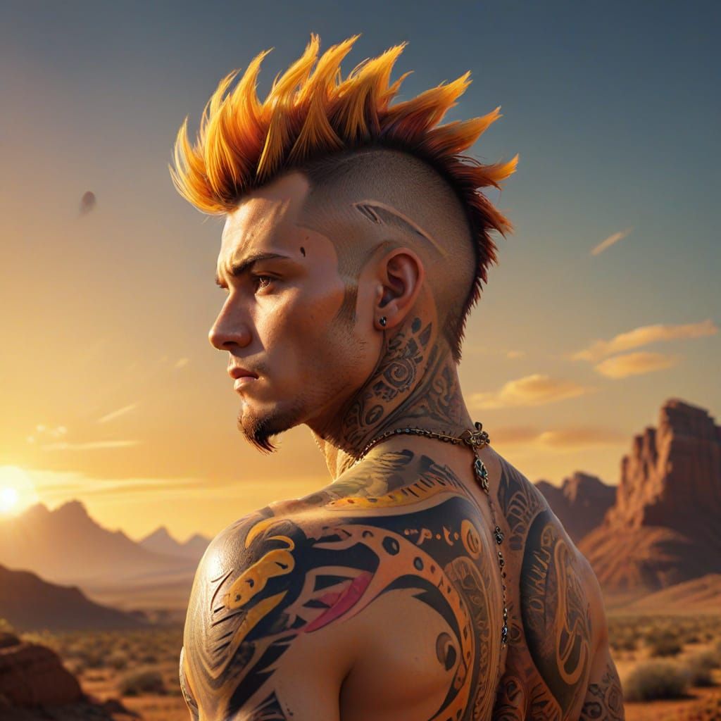 Retro-Futuristic Mohawk Man in Photorealistic Style