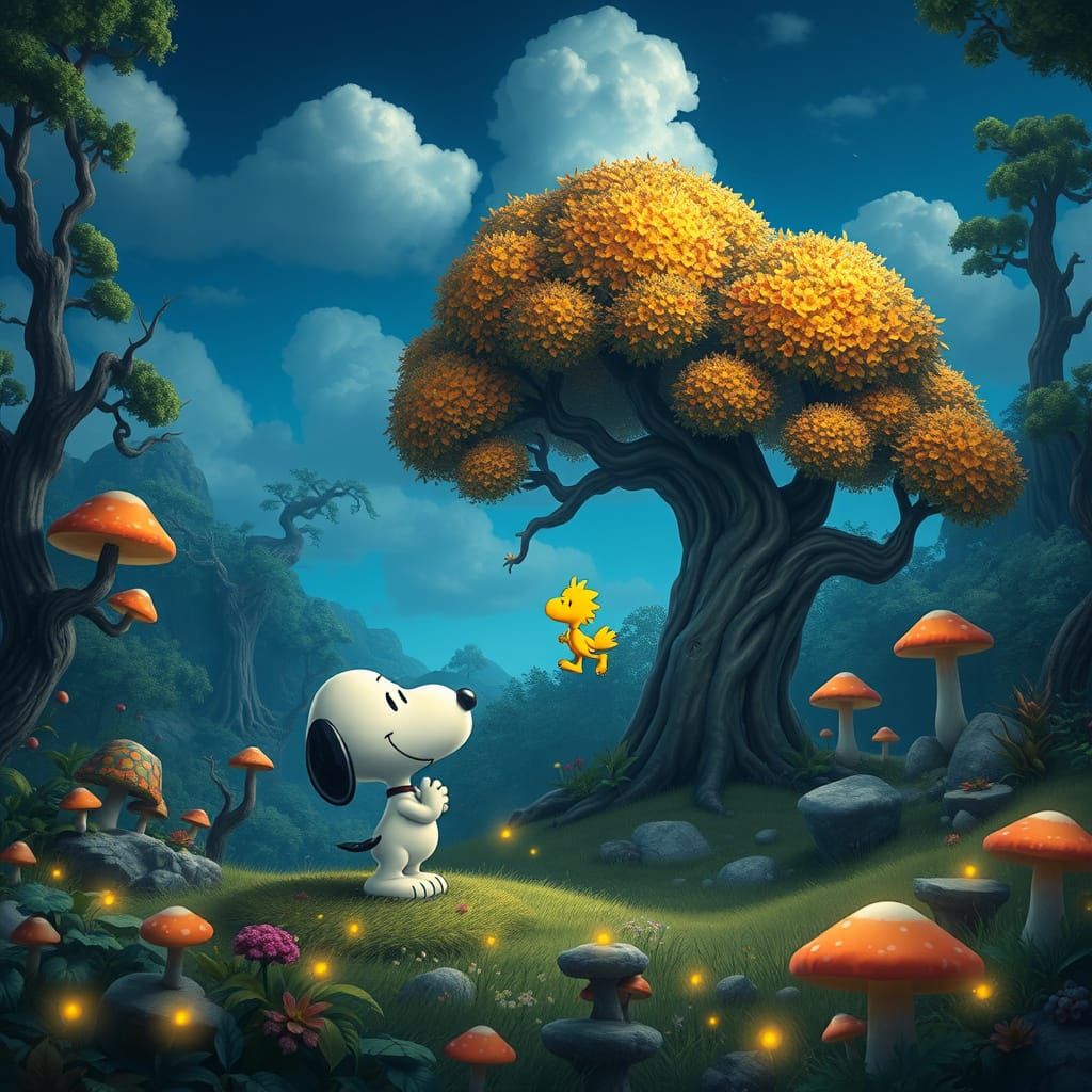 Snoopy and Woodstock in Enchanted Forest
