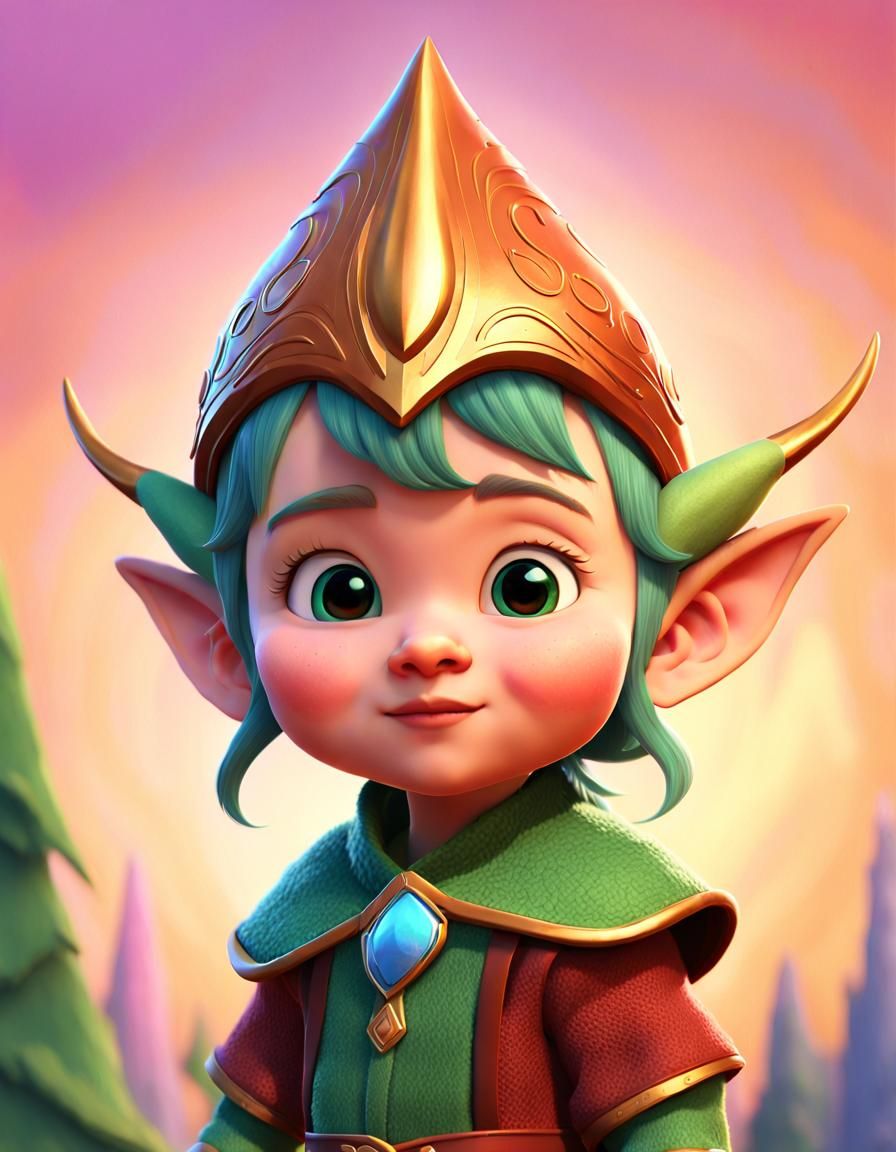 Pixar-Style Elven Toddler Portrait in 3D