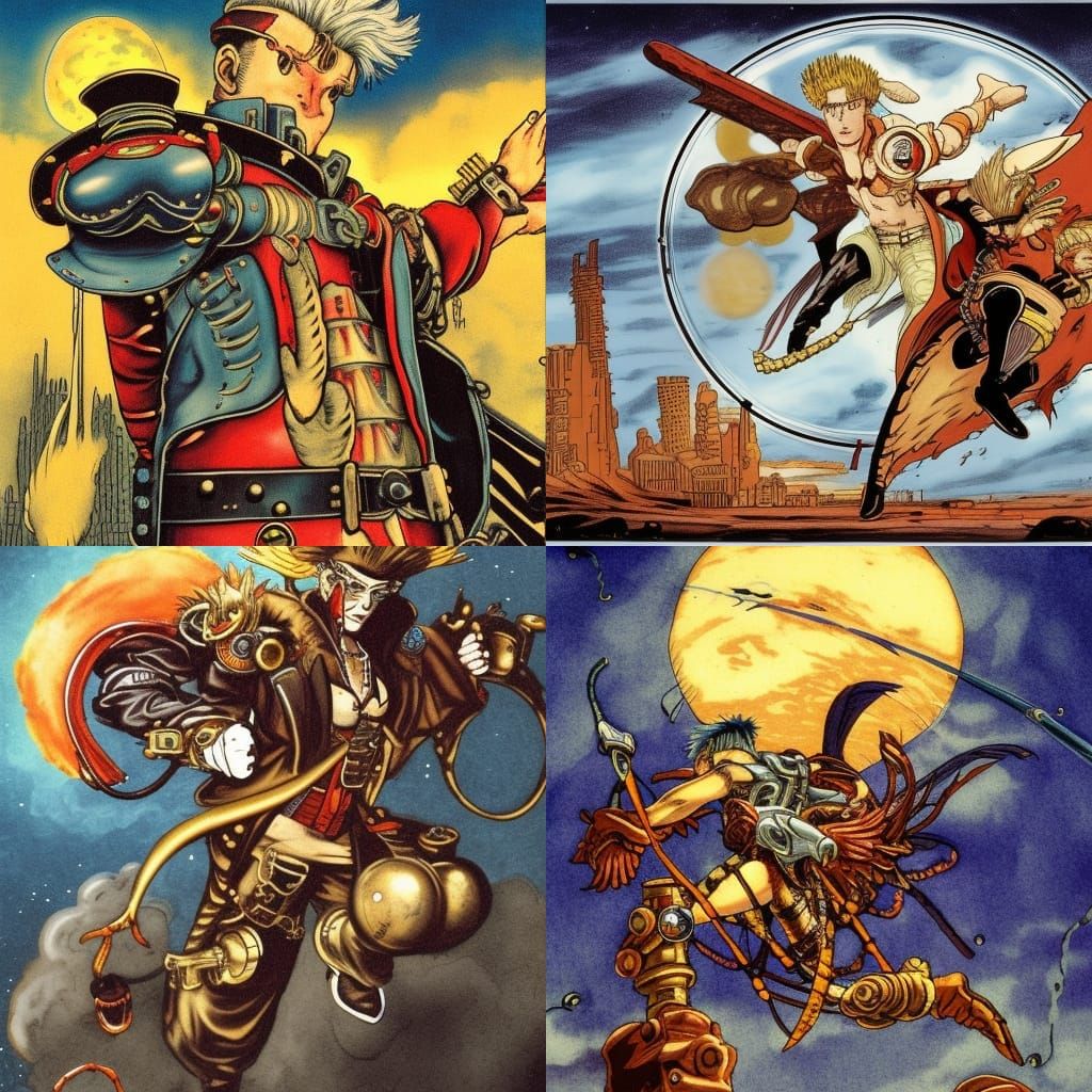 A Vash the Stampeed, The Humanoid Typhoon, firing his angel arm, Vash the SStampeed 
is firing his angel arm at one of t...