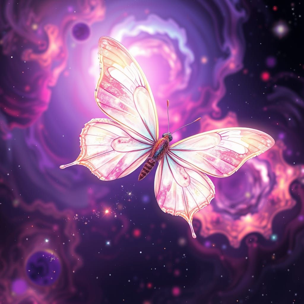 Ethereal Starseed Butterfly in Vibrant Cosmic Landscape