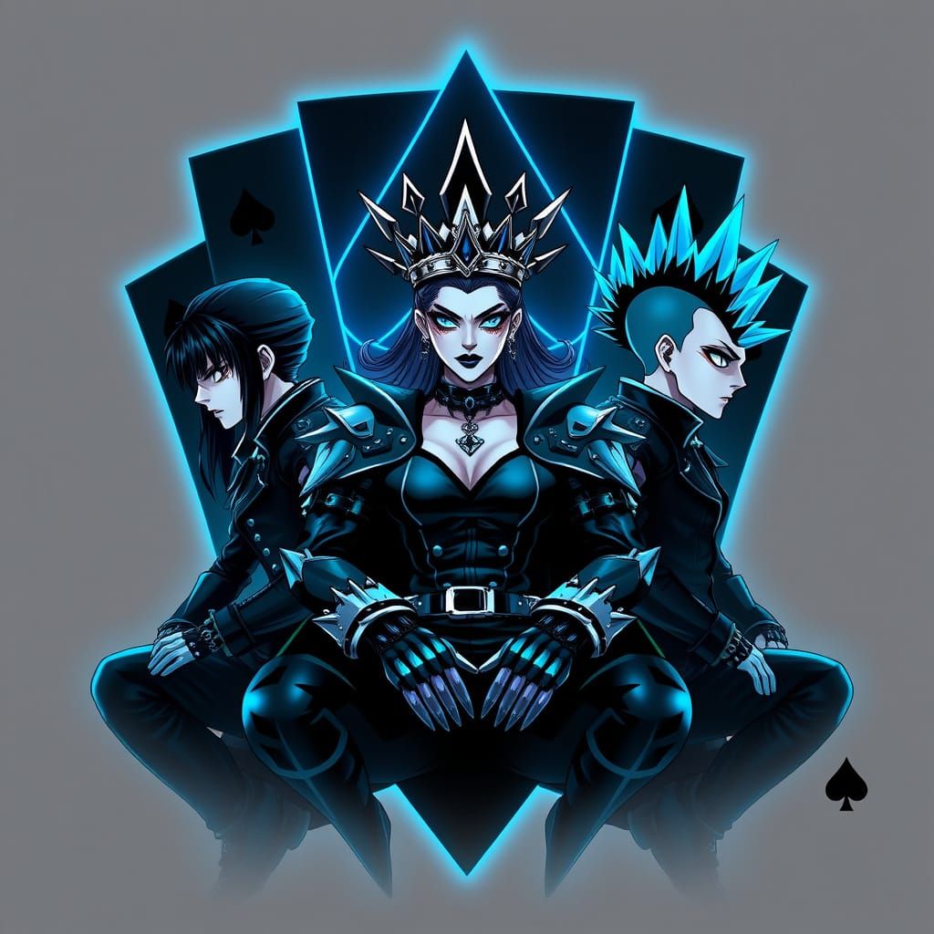 Rebel Biker Trio in Neon Black Card Halo