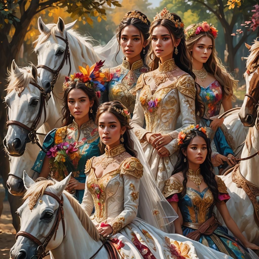 Bride and Friends on Horseback: Surreal Digital Painting