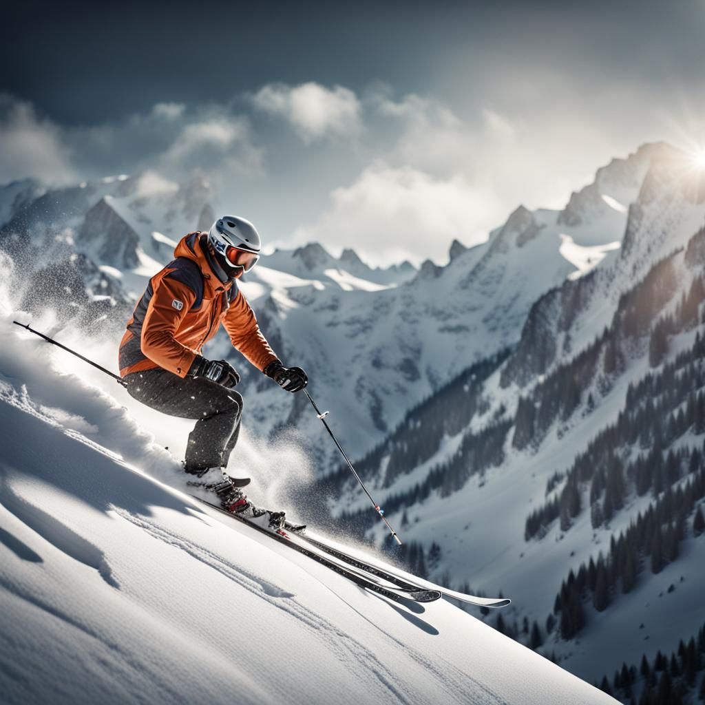 Hyperrealistic Skier on a Mountain