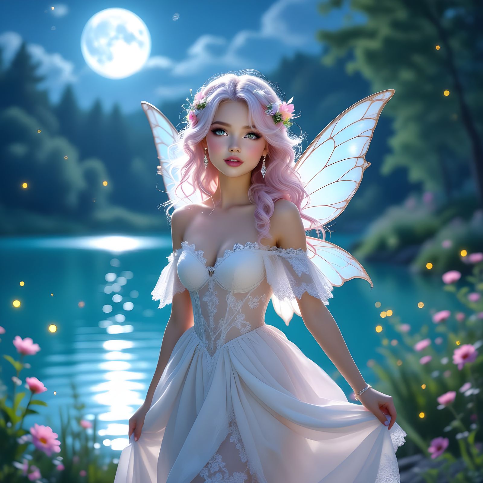 Angelic Fairy Dances in Moonlit Forest