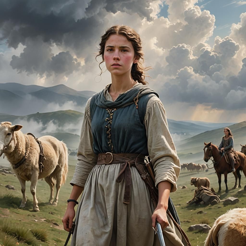 Mystical Shepherdess Prayer in Digital Painting