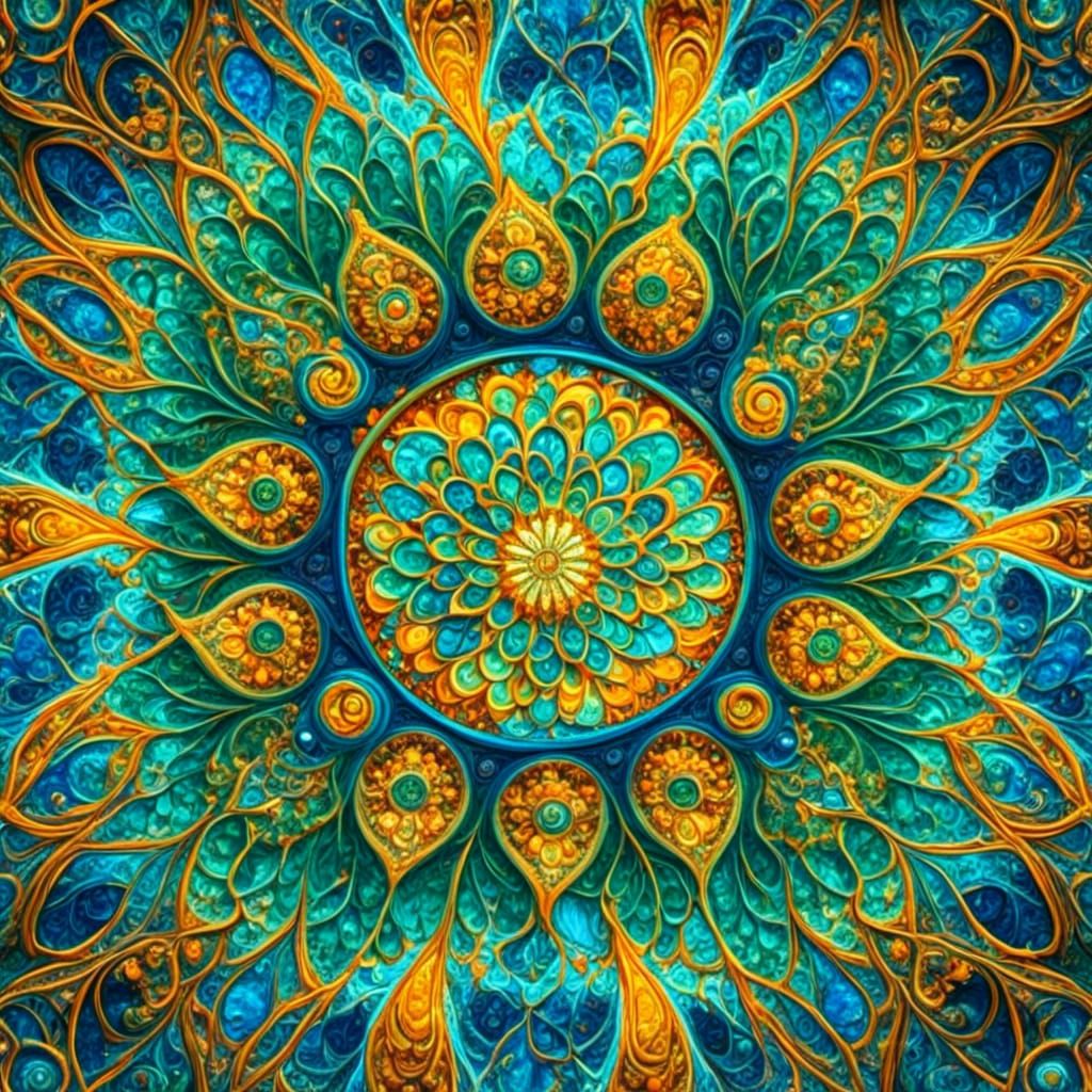Vibrant Stained Glass Abstract with Fractal Mandalas