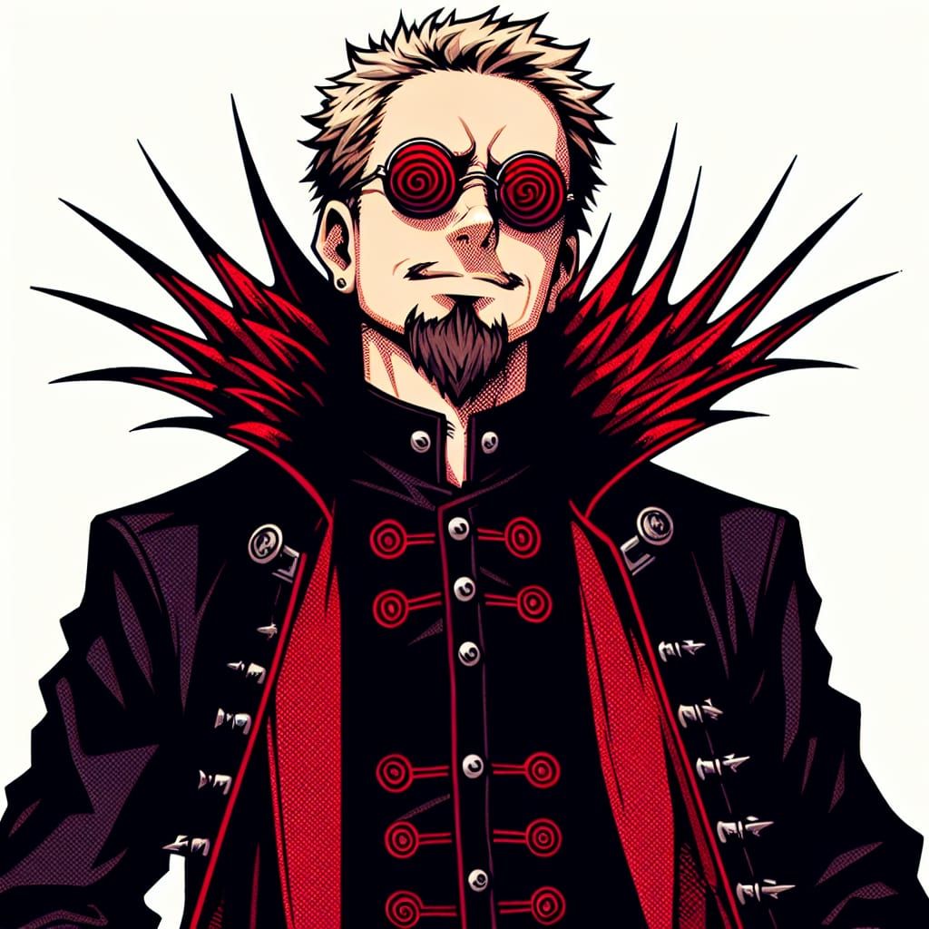 Anime Style Man with Goatee and Spiral Glasses