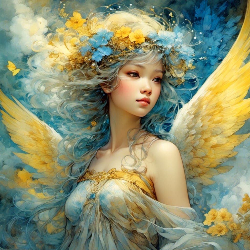 Japanese Fairy Angel in a Magical Cloudscape