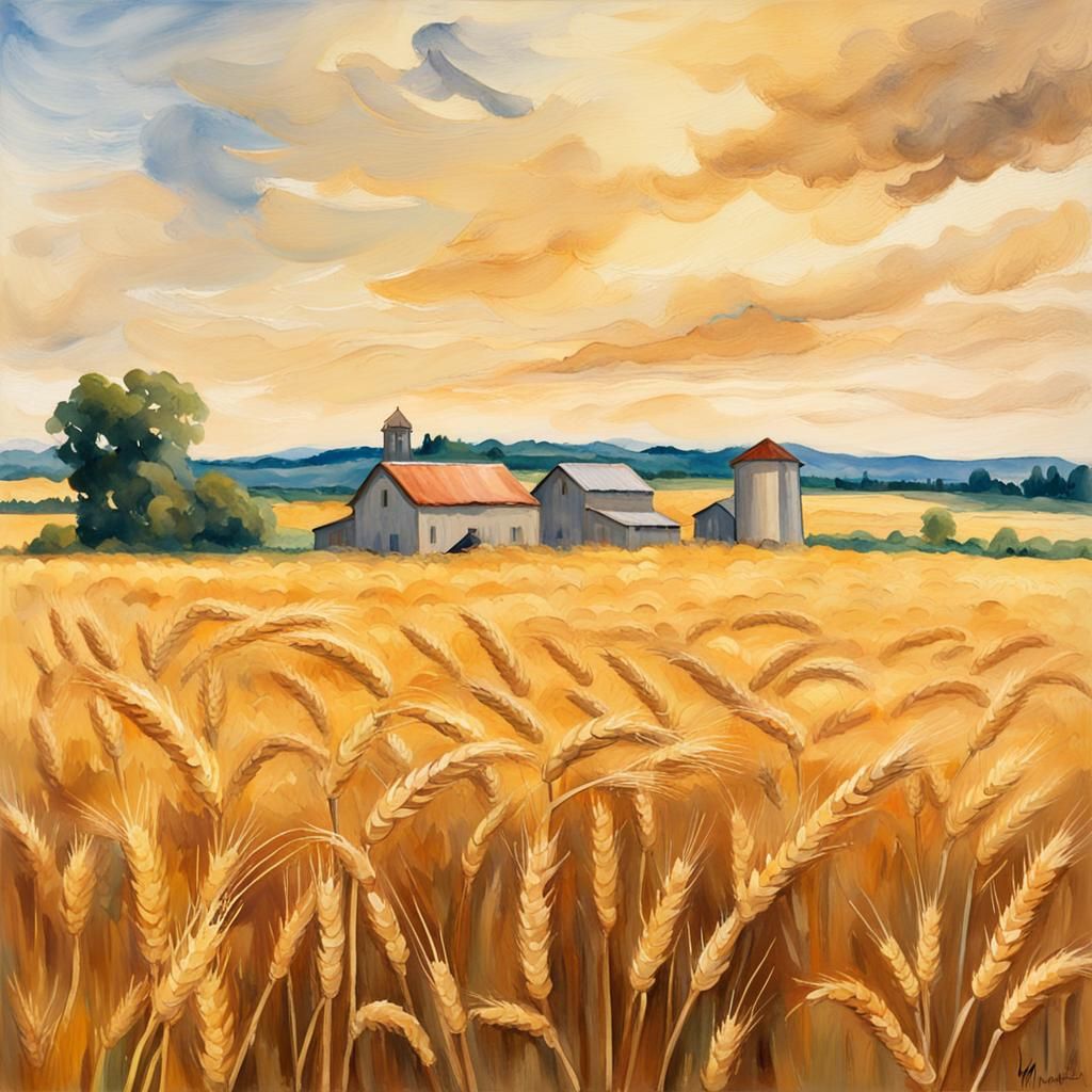 Golden Wheat Field: An Impressionist Gouache Painting