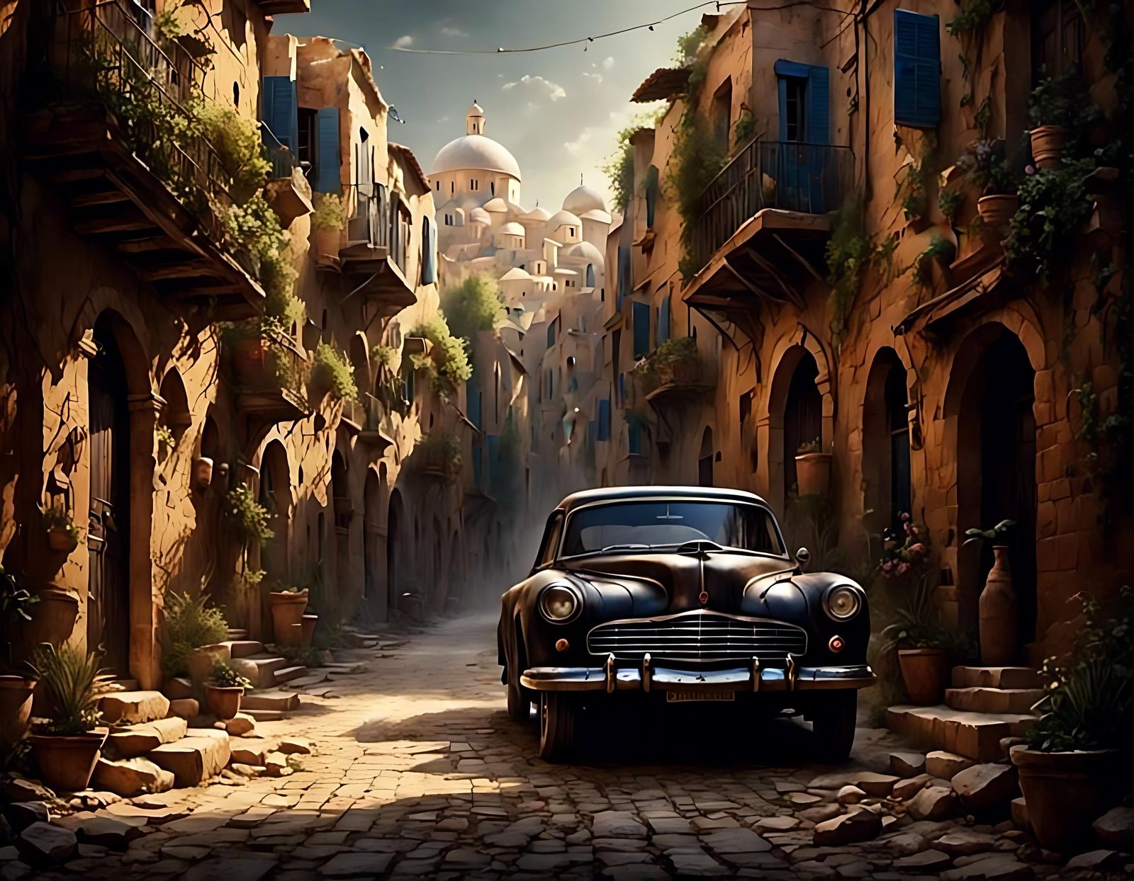 Classic Car on City Street in Sharp Focus