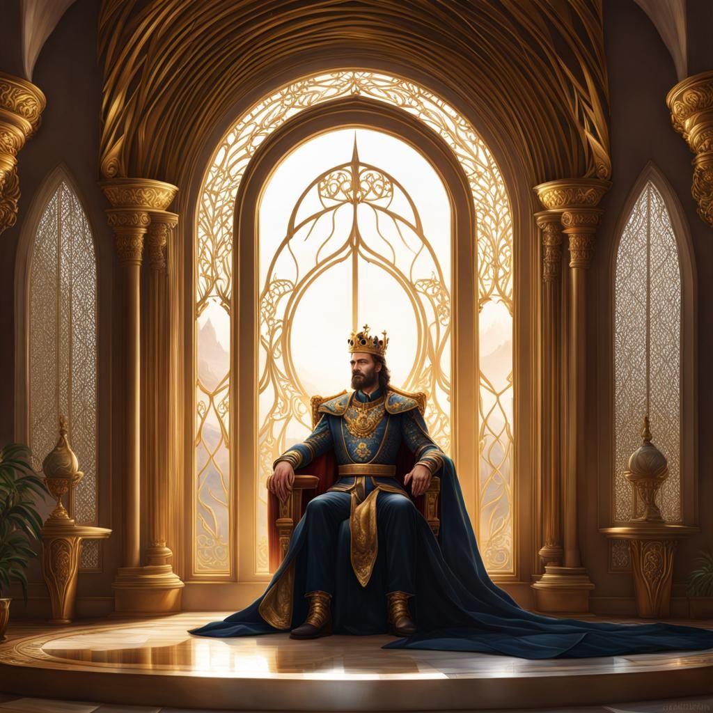 King on His Throne in Hyperdetailed Portrait