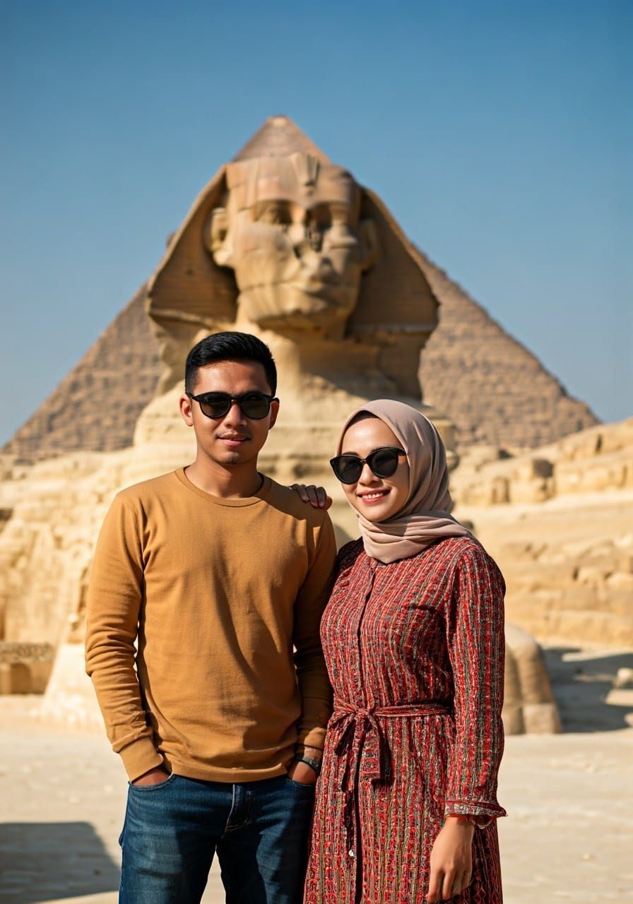 Indonesian Couple Posing at the Pyramids