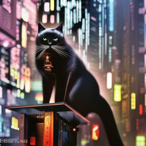 Cyberpunk Cat Masterpiece in Detailed Matte Painting