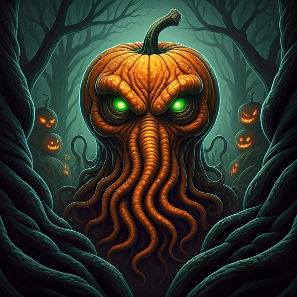 Grotesque Yog-Sothoth Pumpkin Portrait in Biomechanical Horr...