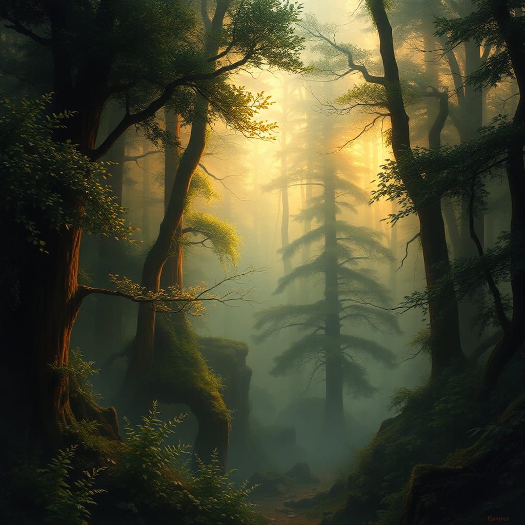 Mystical Forest in Romantic Landscape Style