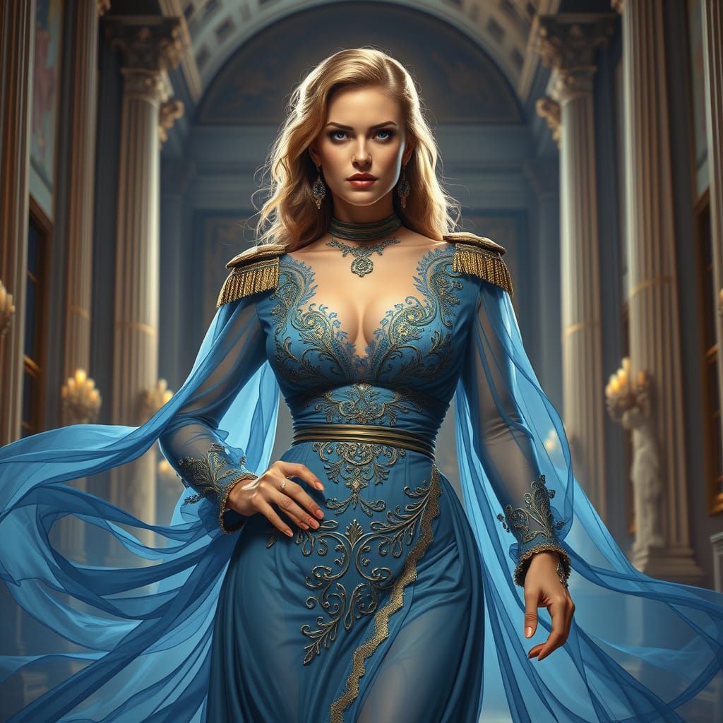 Heroic Woman in Flowing Dress, Digital Art