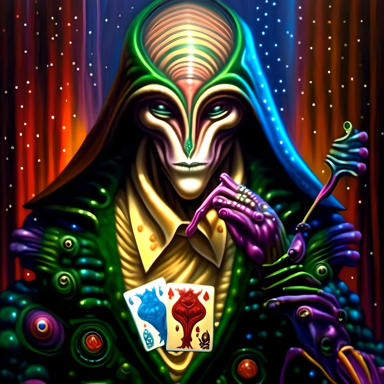 Alluring Alien Gambler with a Sly Gaze
