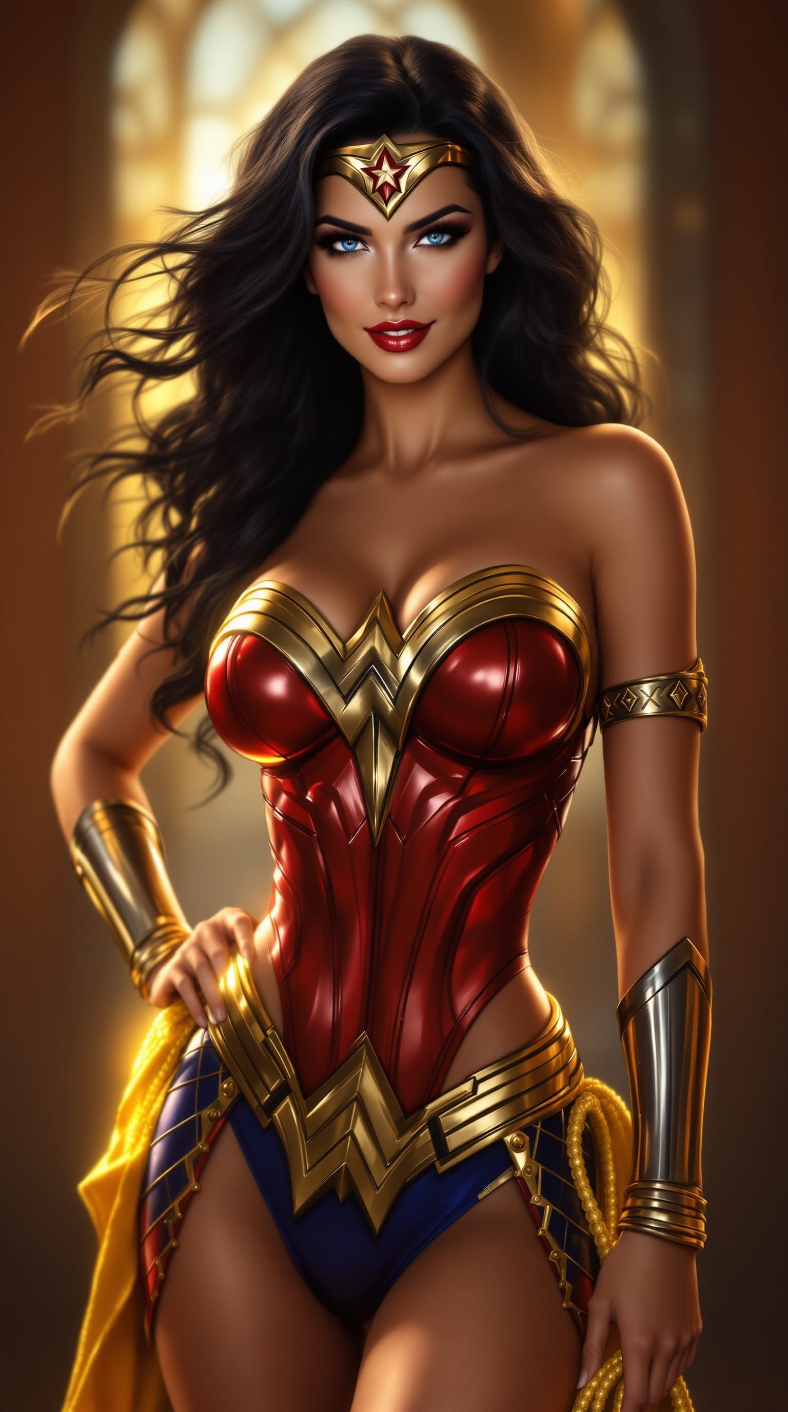 Wonder Woman Pinup Portrait in Photorealistic Glamour Style
