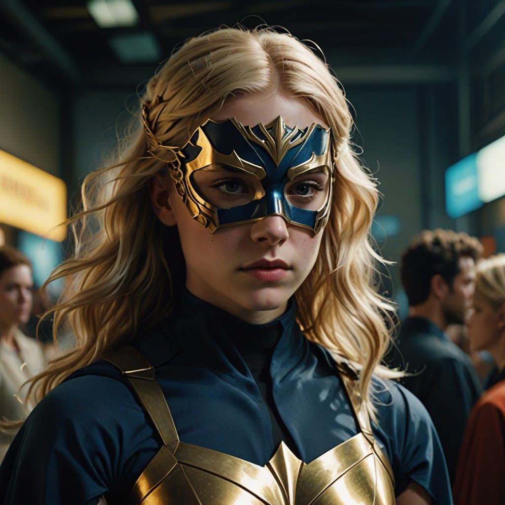 Teenage Superheroine in Grecian Costume with Flowing Blonde ...