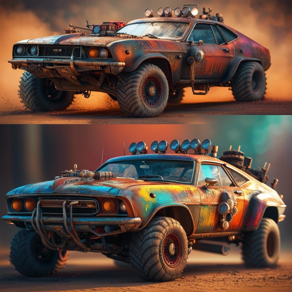 Mad Max Vehicle in Hyperrealistic Splash Art