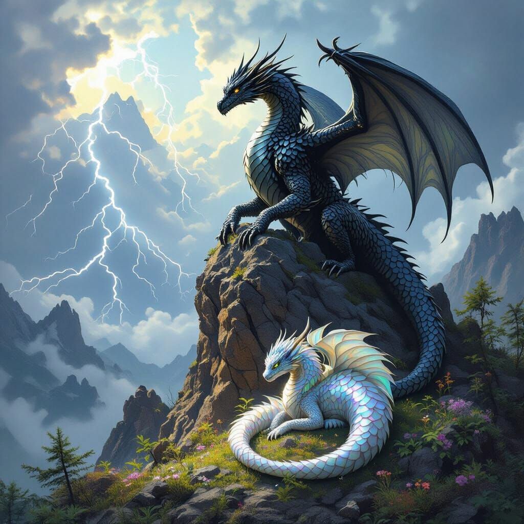 Obsidian Dragon and Pearl Dragon: Epic Fantasy Art