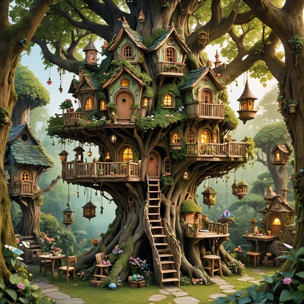 Enchanting Fairy Treehouse with Decorated Furniture