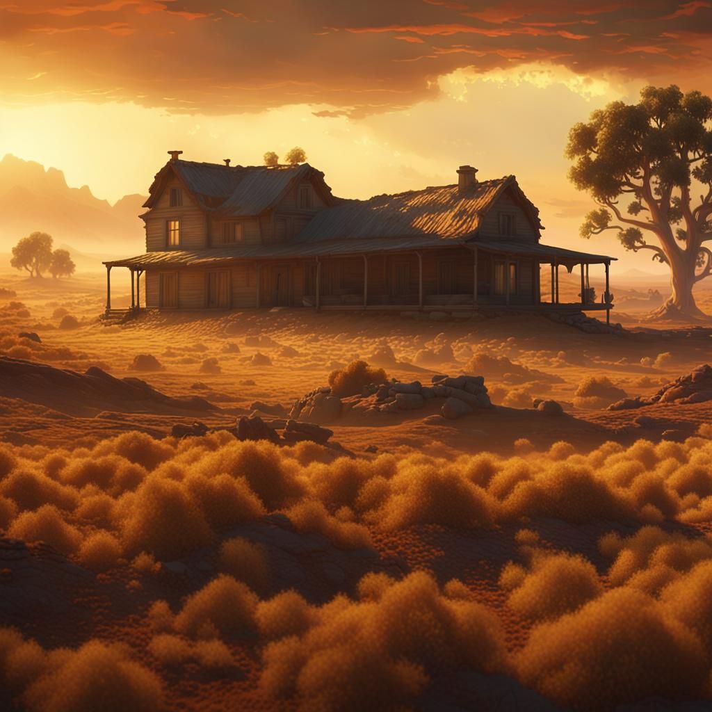 Remote Outback Farmhouse in Golden Hour Digital Art
